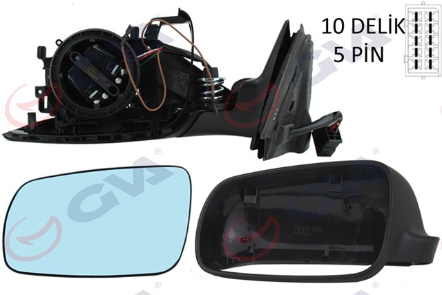 DIS DIKIZ AYNASI SOL A4 94 ELEKTRIKLI ISITMALI MAVI CAM ASFERIK BUYUK TIP 5 FIS VM - 004R