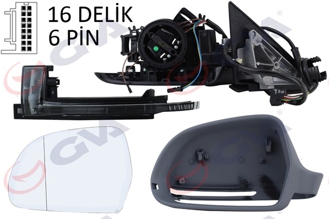 DIS DIKIZ AYNASI SOL A3 08 ELEKTRIKLI ISITMALI 3 KAPILI ASTARLI ASFERIK 8 FIS VM - 019EHPAL