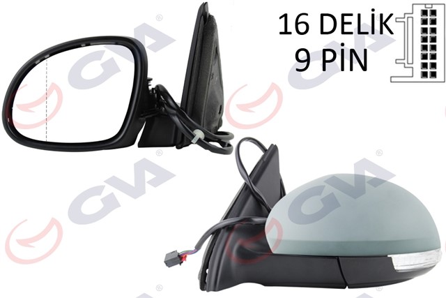 DIS DIKIZ AYNASI SOL TIGUAN 09 ELEKTRIKLI ISITMALI KATLANIR C.AYDINLATMALI SINYALLI ASTARLI ASFERIK VM - 383NEBAL