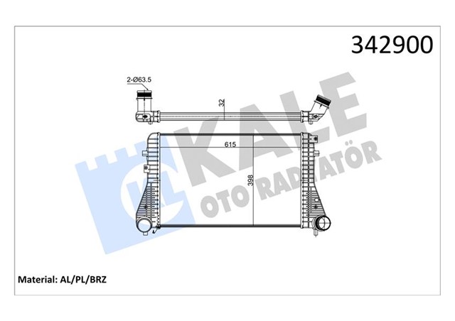 TURBO RADYATORU INTERCOOLER PASSAT - TIGUAN - SHARAN - ALHAMBRA 2.0TDI 08 615X398X32 AL - PL - BRZ
