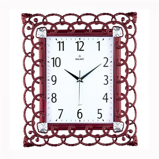 DUVAR SAATI KIRMIZI CERCEVE CAP:32.3CMX 37.5CM AKRILIK BOYALI 2 RENK ABS KASA MINERAL CAM SESSIZ AKAR MAKINE PVC KADRAN KADRAN OLCUSU: 190X241MM KADRAN BASKI ALANI: 105X170MM