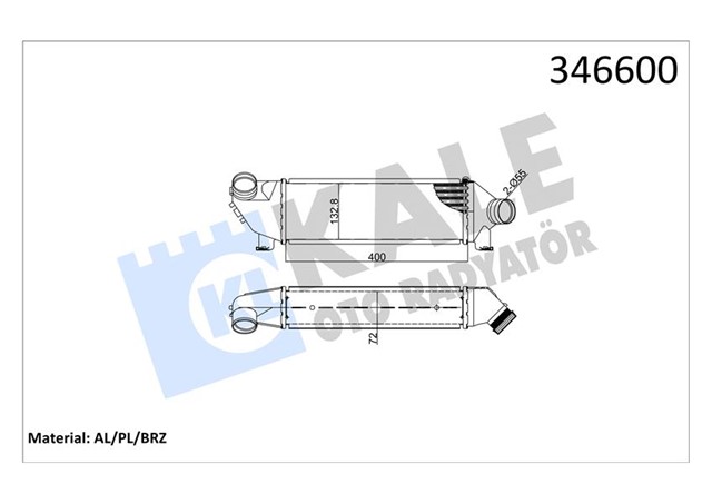 TURBO RADYATORU INTERCOOLER TRANSIT V184 ONDEN CEKER 125PS 01 - 06 AL/PL/BRZ 399X127X73