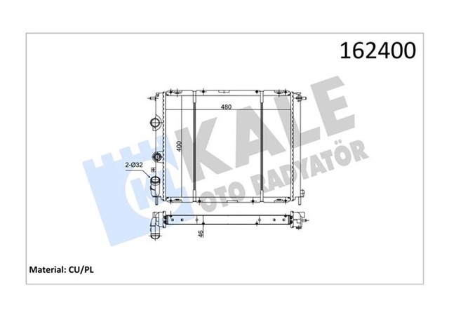 RADYATOR CLIO II - KNG 00 AC MEK 476X398X32 2 SIRA CU PL
