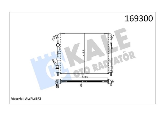 RADYATOR CLIO II - KNG - LOGAN - SOLENZA - 1.5DCI - 1.4 - 1.6 16V - 1.9DTI AC MEK 480X414.5X34 1 SIRA ALB
