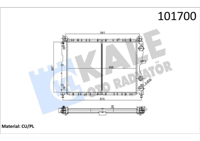 RADYATOR TMPR - TIPO 1.4I - 1.6I MEK AC KLIMASIZ 500X378X34 1 SIRA CU PL
