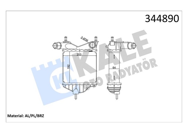 TURBO RADYATORU INTERCOOLER PUNTO 03 1.3 JTD 16V - IDEA 1.3JTD 04 207X193X64 AL/PL/BRZ