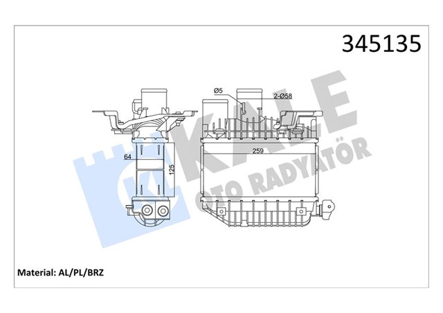 TURBO RADYATORU INTERCOOLER AVENSIS 2.0 D4D 99 - 05 65X260X125 AL/PL/BRZ