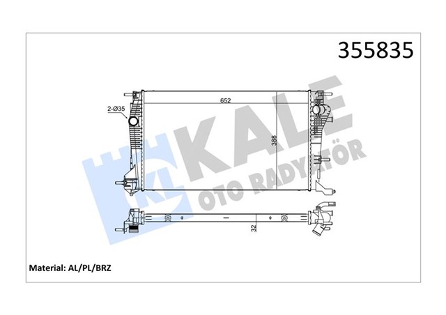RADYATOR RENAULT FLUENCE - MEGANE CC - MEGANE III RADYATOR AL/BRZ 652X388X32