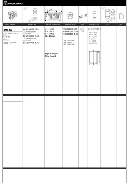 PISTON SEGMAN 1 RIKEN SEG. 0.65 93.67 FORD 2.5 DI TC TRANSIT V5 MINIBUS TRANSIT 2.5 87 - 70894 065 87 - 70894 065 - 8770894065000G