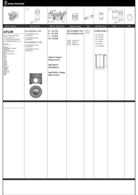 PISTON SEGMAN 1 RIKEN SEG. 0.50 75 FORD - PEUGEOT 0.40 MM KISA - 1.6HDI DV6C EUR5 - 1.6HDI DV6D EU FOCUS BERLINGO 1.6 8V C4 B7 DS4 9HR - 9HL DS5 GRAND - C4 DS4 DS3 C3 C3 87 - 727720502 - 8772772050200G