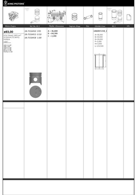 PISTON SEGMAN 1 RIKEN SEG. 0.50 83 050 UST OLCU PEUGEOT - CITROEN XUD9 - A 205 II 1.9D 306 1.9D 309 II 1.9D 405 II 1.9D BOXER 1.9D PARTNER 1.9D 877176005000AG 877176005000AG