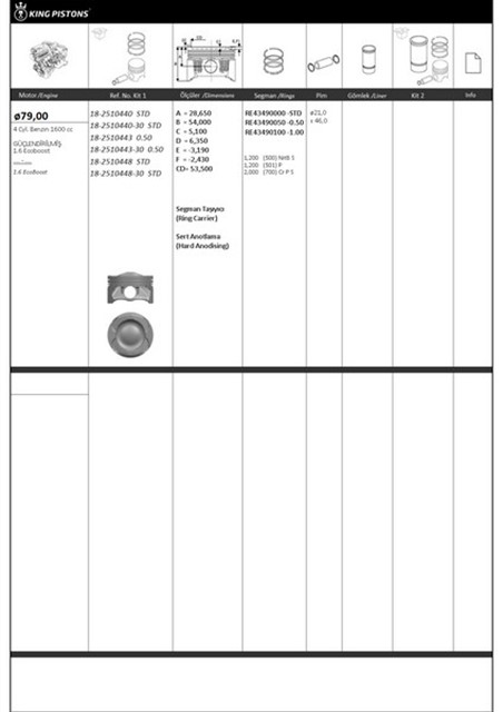 PISTON KITI 1 79 0.50 FORD - LAND ROVER - VOLVO 1.6 ECOBOOST GUCLENDIRILMIS - 1.6 ECOBOOST