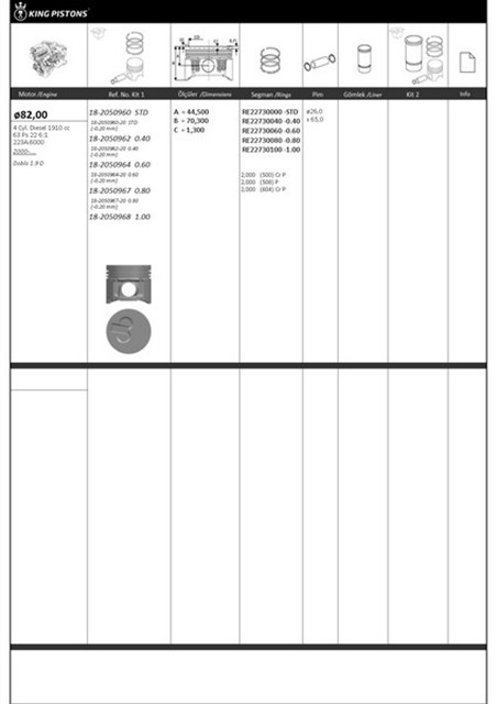 PISTON KITI 1 82 0.40 FIAT DOBLO 1.9 D 223A.6000