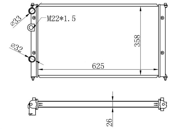 RADYATOR BRAZING GOLF 3 - LUPO - POLO CLASIC - CADDY 2 - CORDOBA 1.6 - 2.0 16V - 1.9 TDI AC MEK 625X358X26
