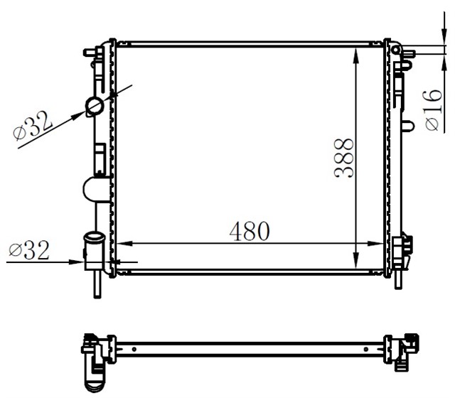RADYATOR BRANZING CLIO II - KNG 97 1.2 D7F MEK AC 480X388X22