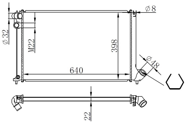 RADYATOR BRAZING 406 95 - 04 1.8 - 2.0 16V AC MEK 640X398X22