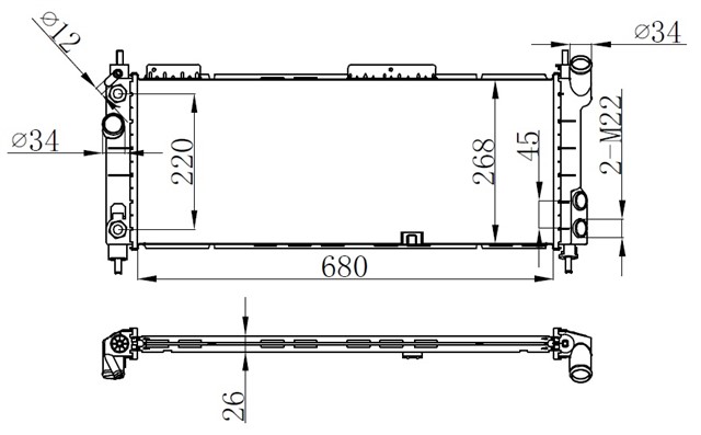 RADYATOR CORSA B - TIGRA 1.2 - 1.4 16V - 1.6 16V AC KLIMASIZ OTOM BRAZING 680X268X26
