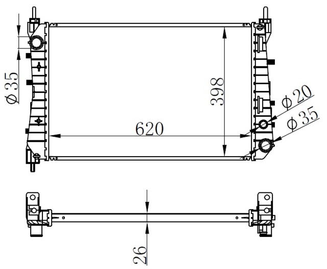 RADYATOR BRAZING LINEA 1.3 JTD AC KLIMASIZ MEK 621X395X26