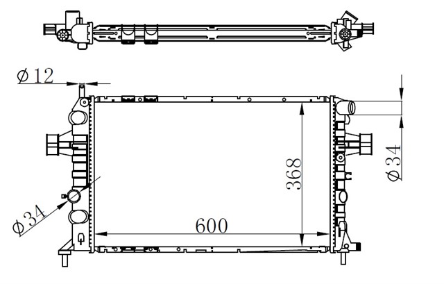RADYATOR BRAZING MT 600X368X26 ASTRA G - 1.4I/1.6I/1.8I/2.2I 98 - 