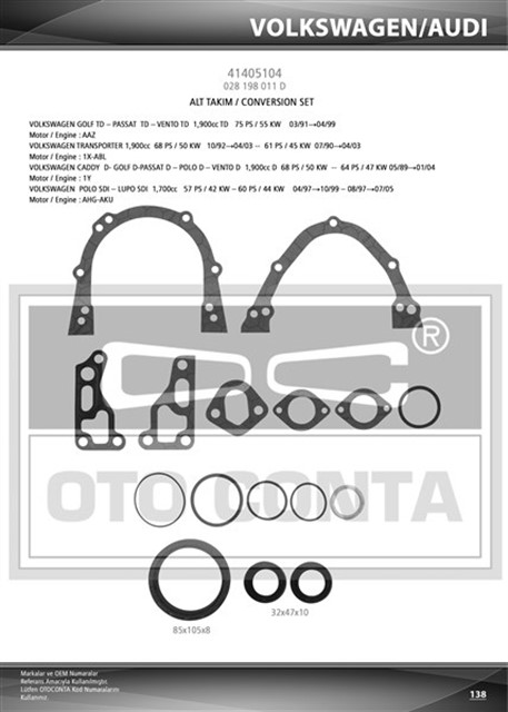 ALT TAKIM CONTASI KECELI GOLF III - PASSAT 1.9D - TD - TDI