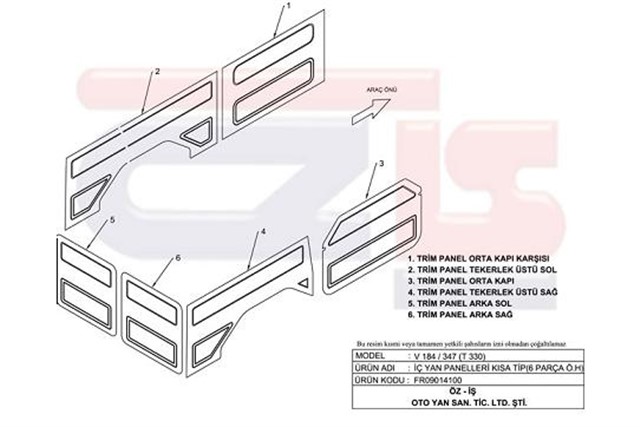 KAPI DOSEMESI ON KAPILAR HARIC KISA TIP FORD TRANSIT V184 - V347 6 PARCA
