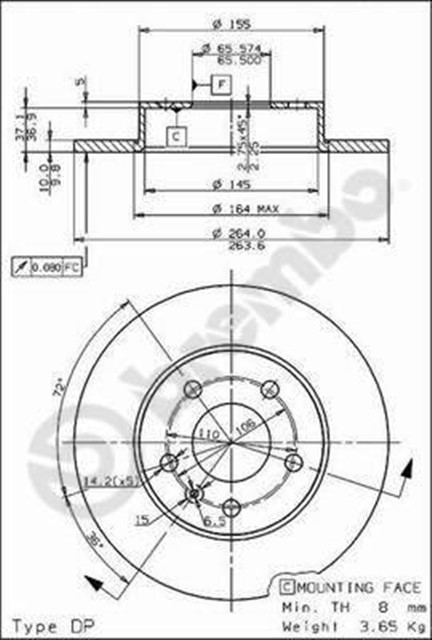 ARKA FREN AYNASI ASTRA H - COMBO C 02 MERIVA A - B 03 ASTRA G 1.8 - 2.0 98 ZAFIRA A 264X10X5DL