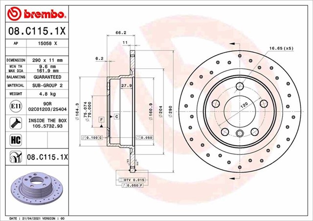 FREN DISKI ARKA BMW 1SERISI F20 12/2010 - XTRA LINE - XTRA DELIKLI