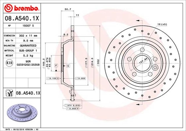 ARKA FREN DISK AYNASI MONDEO IV S MAX GALAXY 07 14 KUGA I 08 12 / EVOQUE 12 - 18 302MM