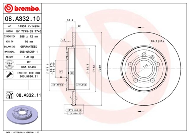 FREN DISKI ARKA AUDI A4 05 - 08 SEAT EXEO 09 - 14