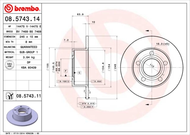 ARKA FREN DISKI - 245 10 5 112 VW PASSAT 97 - 05 AUDI A6 95 - 05 SKODA SUPERB 02 - 08