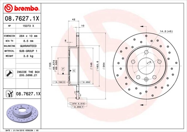 ARKA FREN AYNASI ASTRA H - COMBO C 02 MERIVA A - B 03 ASTRA G 1.8 - 2.0 98 ZAFIRA A 264X10X5DL