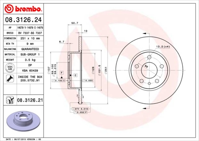 FREN DISKI ARKA DUZ 251.5 MM ALFA ROMEO 156
