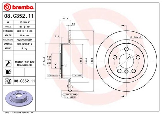 FREN DISKI ARKA BMW F40 - F45 - F46 - F48 - F39 MINI F54 - F60