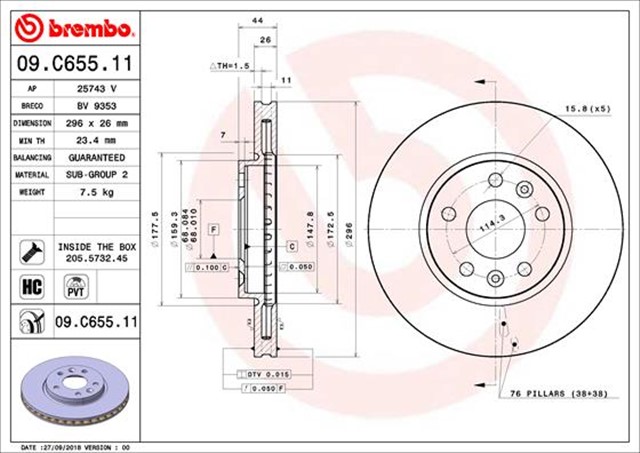 ON FREN DISKI RENAULT MEGANE IV 15 TALISMAN 15 DIS CAP:296MM K:26MM Y:44MM 5 DELIK