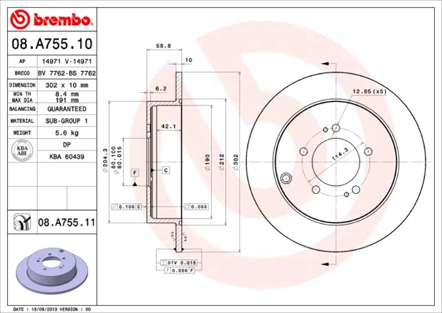 FREN DISKI ARKA DUZ - 302 - 5 - MITSUBUSHI OUTLANDER 07 11/LANCER 08 11 2.0