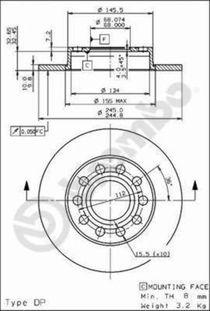 ARKA FREN DISKI - 245 10 5 112 AUDI A4 01 - 08 SEAT EXEO 09 - 14