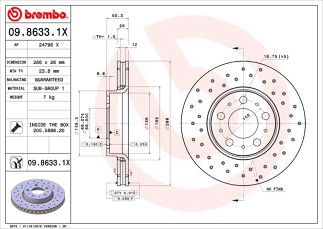 ON FREN AYNASI VOLVO S60 00 - 10 S80 98 - 06 V70 97 - 07 XC70 00 - 07 285X5DL KUCUK TIP