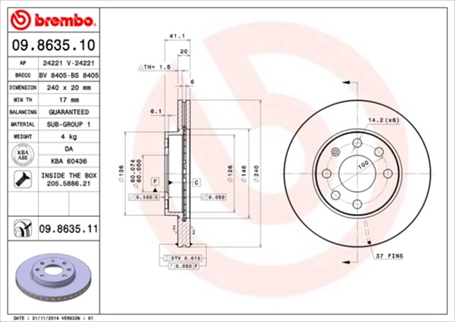 ON FREN AYNASI CORSA C 1.0 - 1.2 16V 01 11 ABS LI 240X20X4DLXHAVALI