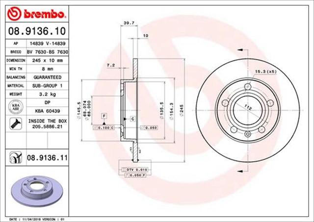 FREN DISKI ARKA AUDI A4 01 - 08 SEAT EXEO 09 - 14