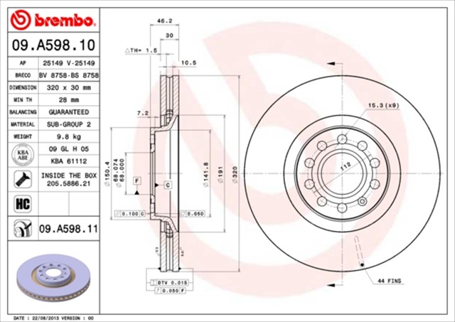 FREN DISKI ON AUDI A4 98 - 08 A6 98 - 05 SEAT EXEO 09 - 14 320 30 5 112