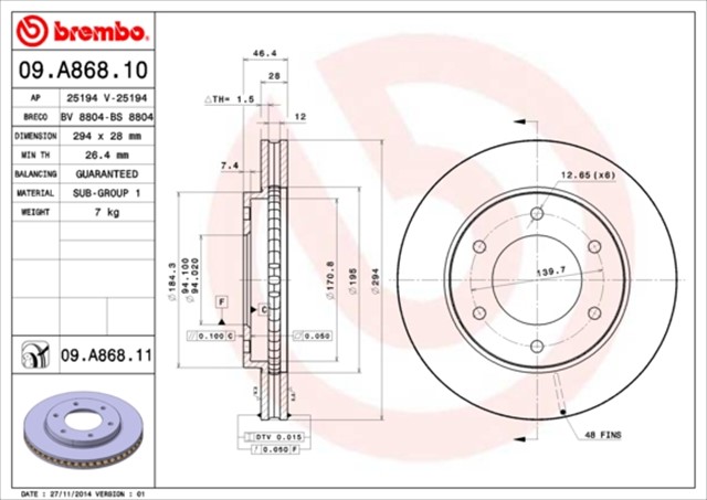 FREN DISKI ON H294 - 6 UV COATED MITSUBISHI L200 CR 2.5 DID 06 - L200 SU 2.4 DID 15 / L200