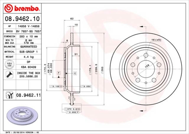 ARKA FREN DISK AYNA VOLVO S70 96 00 V70 96 00 XC70 99 04