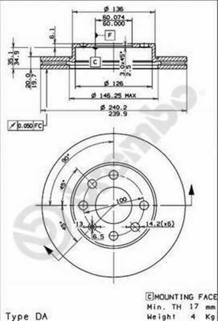 ON FREN AYNASI CORSA C 1.0 - 1.2 16V 01 11 ABS LI 240X20X4DLXHAVALI