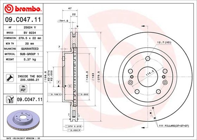 DISK FREN ON SUZUKI SX4 S - CROSS 1.6 - 1.6 DDIS 13 - / VITARA 15 - 1.6 VVTI 280 MM