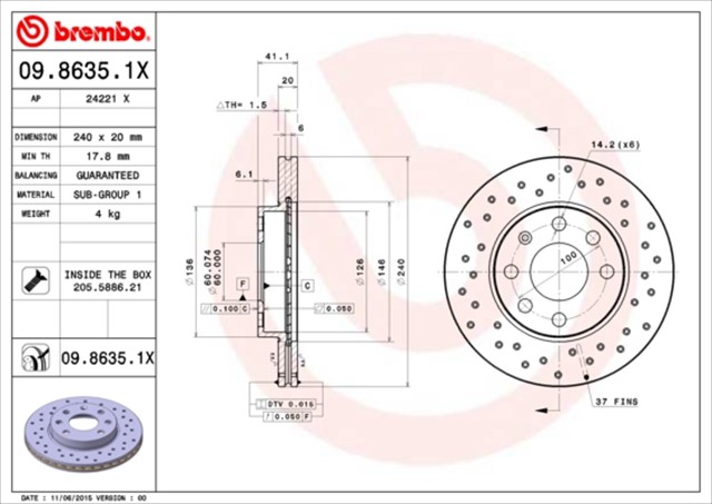 ON FREN AYNASI CORSA C 1.0 - 1.2 16V 01 11 ABS LI 240X20X4DLXHAVALI