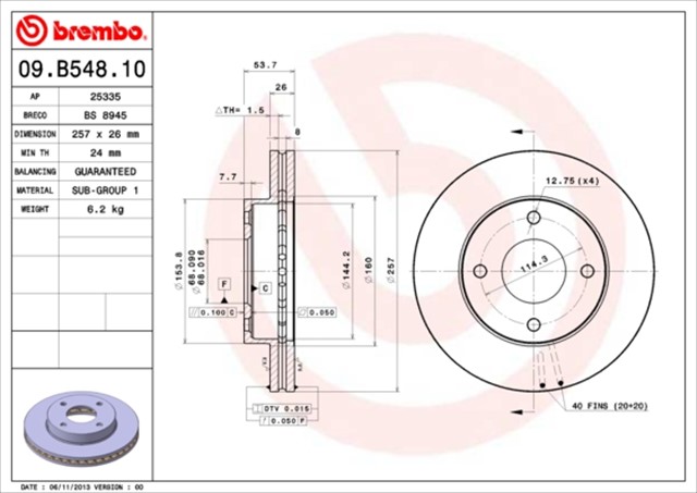 FREN DISKI ON HAVALI 257 MM MITSUBISHI LANCER VII 2.0 I 07 - LANCER VIII 1.8 1.8 DI - D 10 - 
