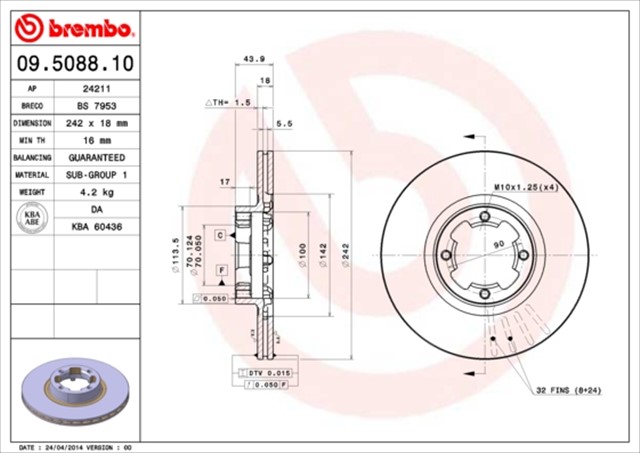FREN DISKI SUBARU LEONE - LOYALE COUPE 09 - 83 - 12 - 94 - SUBARU LEONE HATCHBACK 01 - 85 - 12 - 89 - SUBARU LEONE III 11 - 84 - 12 - 94 - SUBARU LEONE III ESTATE 09 - 83 - 12 - 94 - SUBARU XT COUPE XT 11 - 84 - 12 - 91