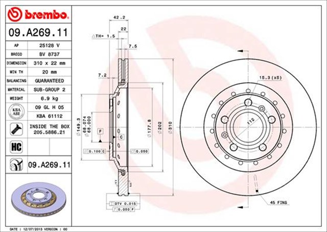 FREN DISKI ARKA HAVALI 310 MM AUDI A8 03 - 10 VW PHAETON 08 - 16