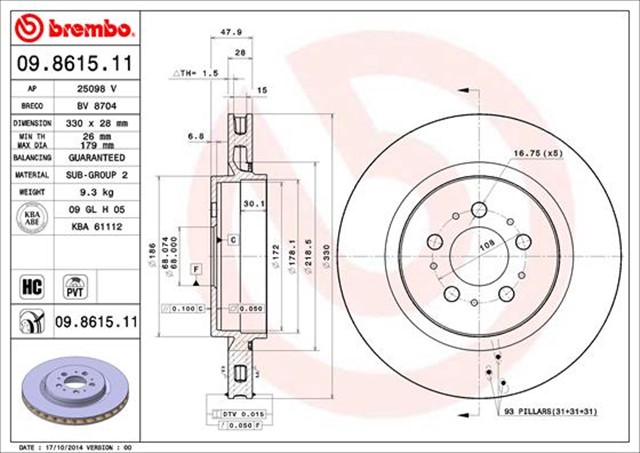ARKA DISK AYNA VOLVO S60 I 03 10 V70 II 03 10