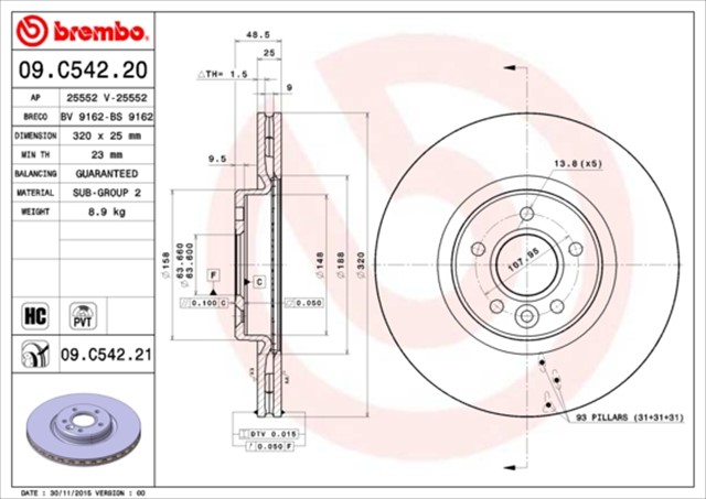 N FREN AYNASI VOLVO S40 2004 - 2012 C70 II 2006 - 2013 V40 2012 V50 2004 - 2012 320 X5 - DL